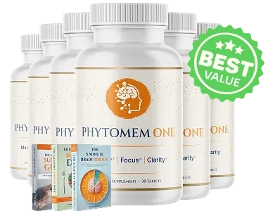 Phytomem One brain support supplement — six bottle package with 10-ingredient memory and focus formula